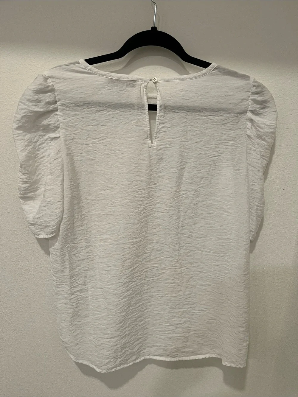 LOFT White Ruffle-Sleeve Round-Neck Blouse
